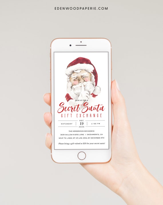 Electronic Secret Santa Invitation, Digital Holiday Gift Exchange Party Invitation, Holiday Party Evite, Instant Download, Templett