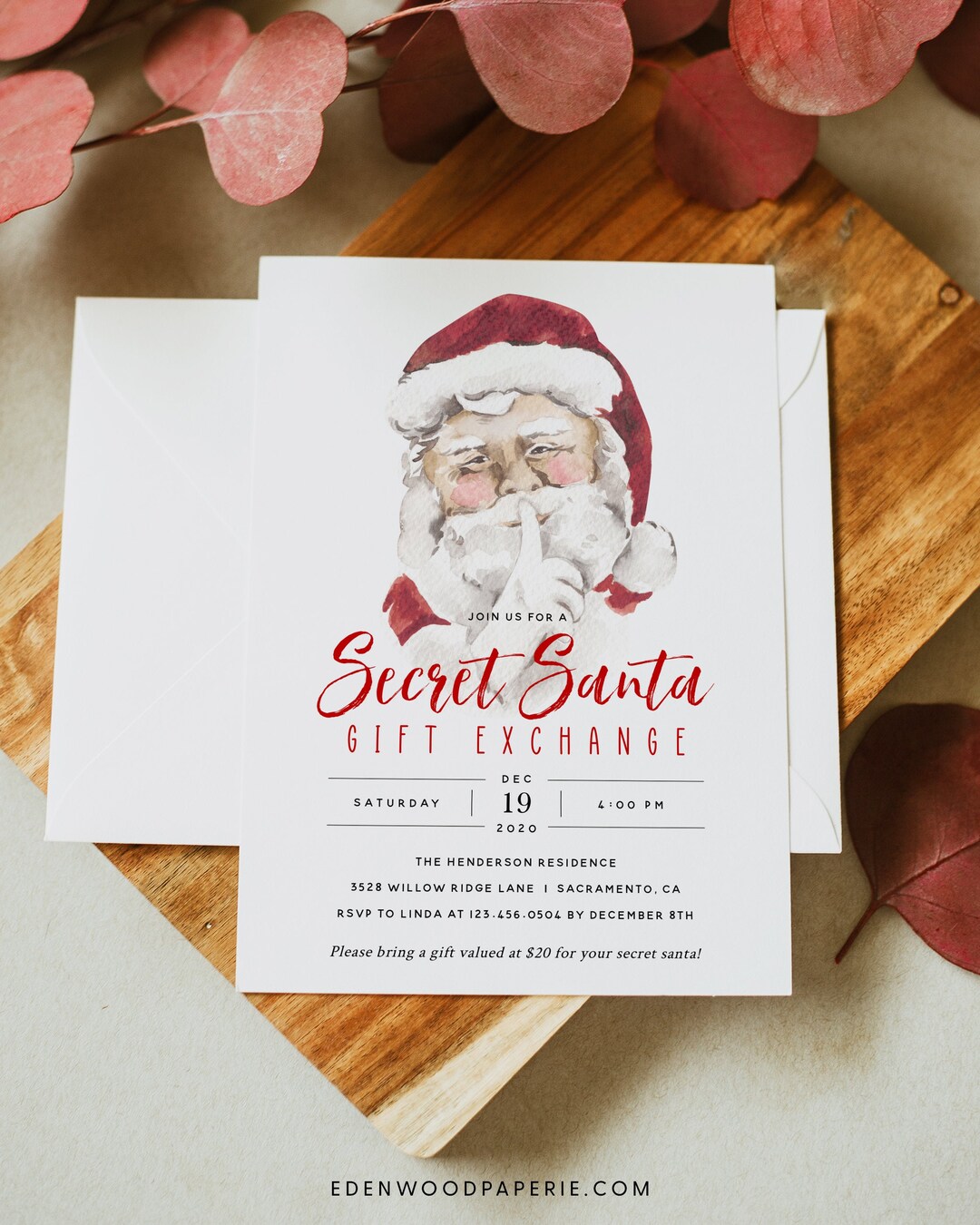 Christmas Secret Santa Invitation, Holiday Gift Exchange Party Invitation Template, Printable ...