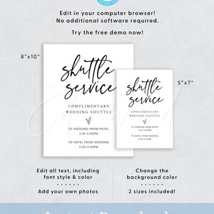 Wedding Shuttle Service Sign, Wedding Shuttle Bus Schedule Sign ...