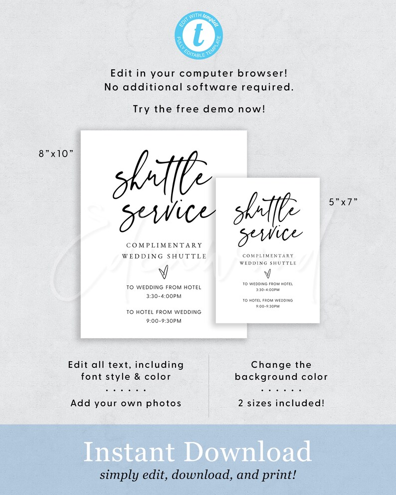 Wedding Shuttle Service Sign, Wedding Shuttle Bus Schedule Sign ...