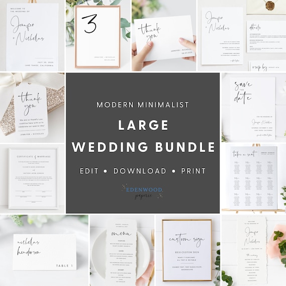 Modern Minimalist Wedding Invitation Template Bundle, Simple Wedding Invitation Set Download, Printable Wedding Templates Sign Bundle, #012