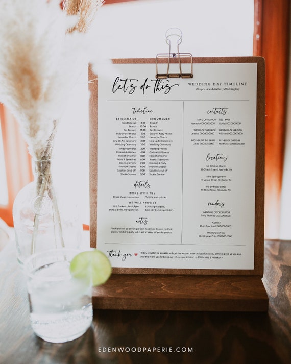Bridal Party Timeline Template Wedding Day Itinerary Details - Etsy