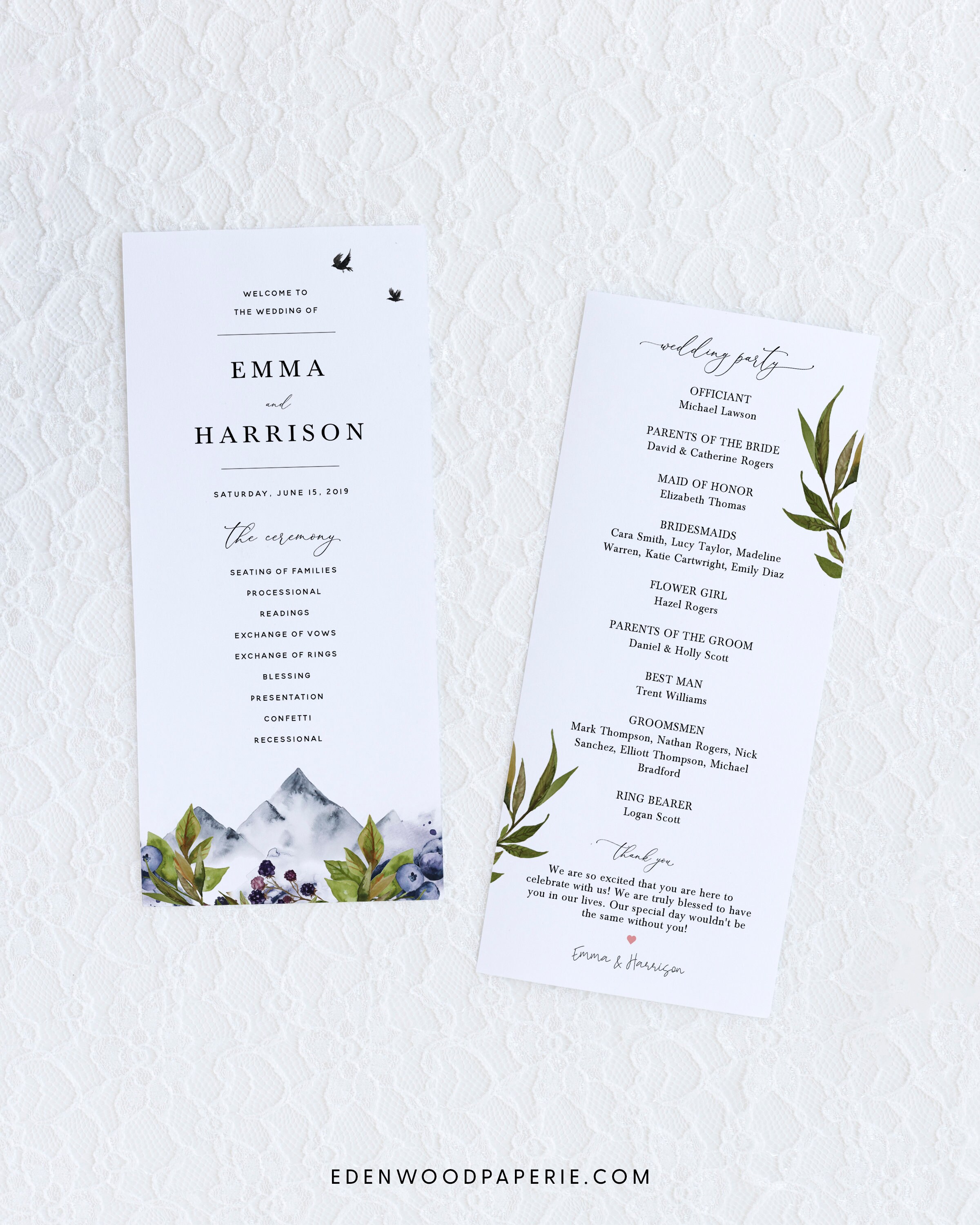 Rustic Wedding Program Template Mountain Wedding Program | Etsy