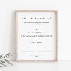 Minimalistische Hochzeit Heiratsurkunde Andenken, druckbare Heiratsurkunde Download, dekorative Heiratsurkunde, #012