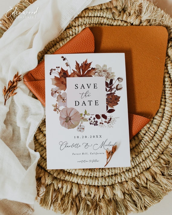Fall Save the Date, Rustic Save the Date Template, Printable Save the Date Cards, Editable Save the Date, Instant Download, Templett, #028
