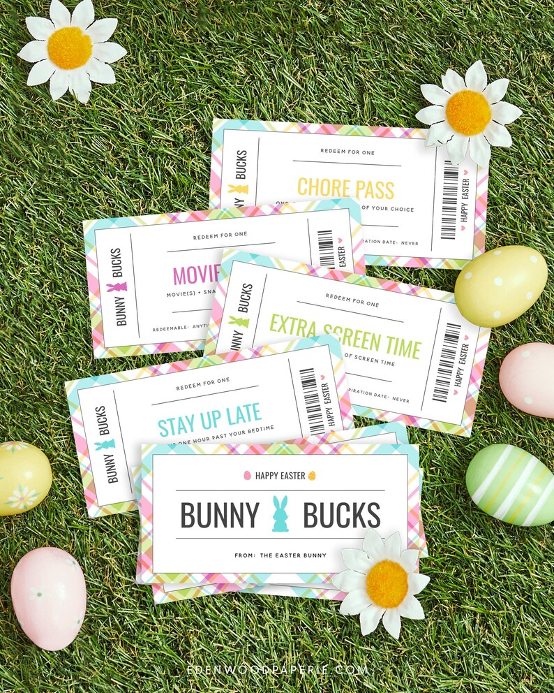 Easter Coupons, Easter Bunny Coupons, Printable Easter Egg Coupons for Kids, Editable Kids Coupon Book, Instant Download, Templett image 1