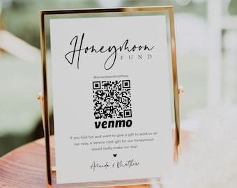 Honeymoon Fund Sign, QR Code Wedding Honeymoon Fund Sign, Printable Honeymoon Fund Reception Sign, Instant Download, Templett, #016