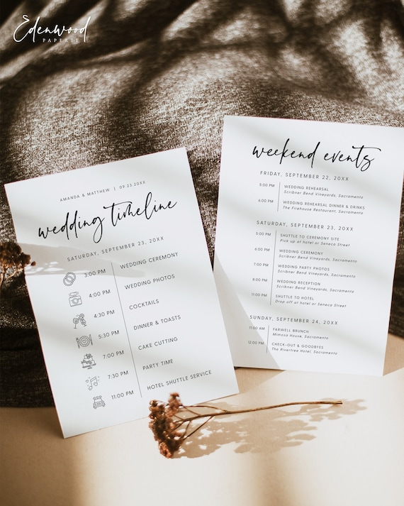 Wedding Weekend Timeline Template, Wedding Day Timeline Template, Wedding Welcome Weekend Itinerary, Printable Icon Timeline, Templett, #016