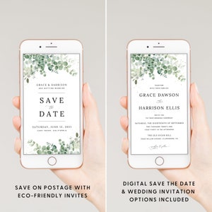 Eucalyptus Greenery Wedding Template Bundle, Boho Wedding Invitation Set, Printable Wedding Suite Download, Templett Wedding Set, 002 image 6