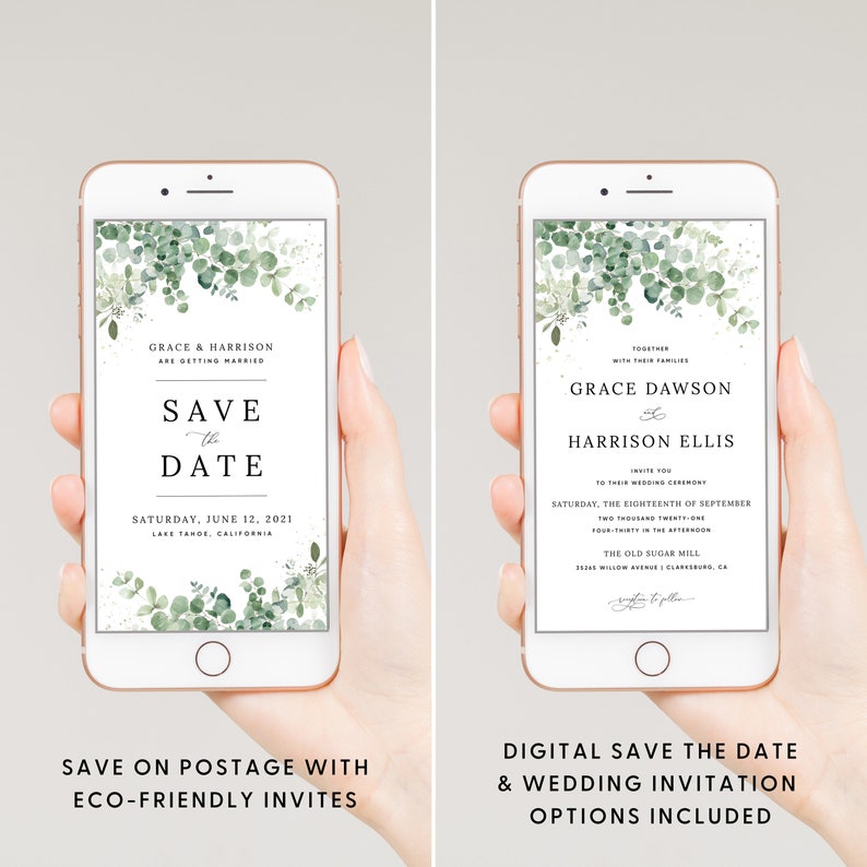 Eucalyptus Greenery Wedding Template Bundle, Boho Wedding Invitation Set, Printable Wedding Suite Download, Templett Wedding Set, 002 image 6