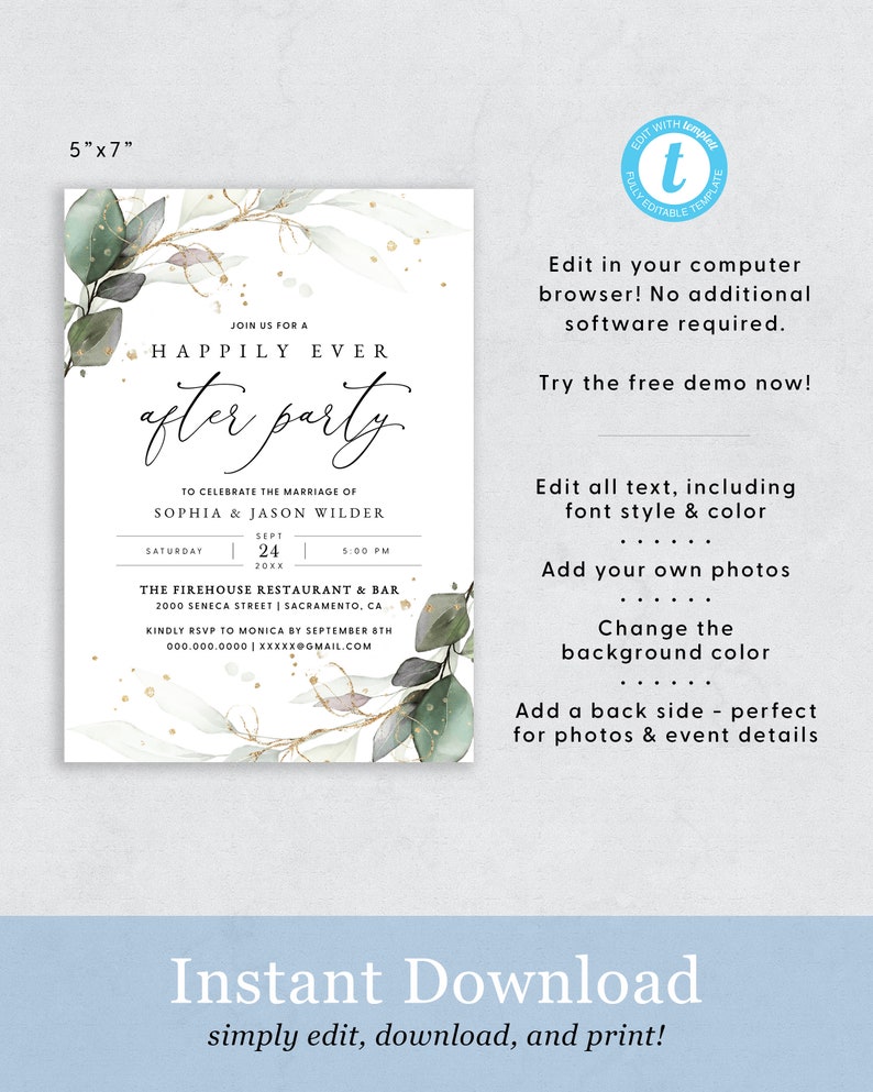 Happily Ever After Party Wedding Reception Invitation, Happily Ever After Party Invitation Template, Wedding Reception Invite Templett, 016 image 3