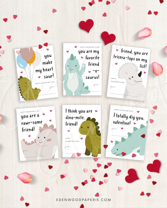 Printable Dinosaur Valentine's Day Cards, Classroom Valentine's Day Cards for Kids, Valentine's Day Gift Tags, Instant Download, #V21