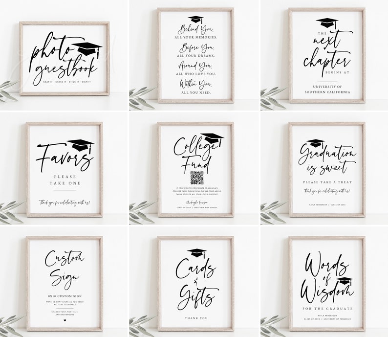 Graduation Signs Bundle, Printable Graduation Bundle, Graduation Table Signs, Editable Graduation Welcome Sign, Templett GRD image 2