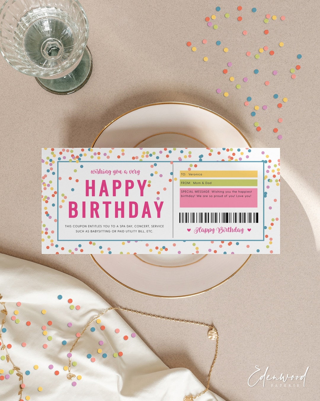 Printable Birthday Coupon Template Birthday Gift Certificate Editable