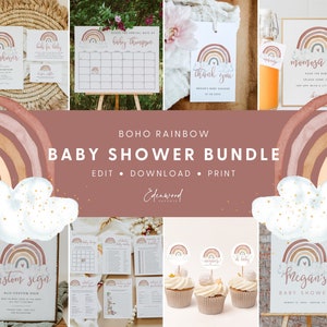 Boho Rainbow Baby Shower Bundle, Rainbow Baby Shower Invitation Bundle, Baby Shower Games Bundle, Baby Shower Signs Bundle, Templett, #06B