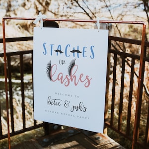 Staches or Lashes Gender Reveal Party Welcome Sign, Gender Reveal Shower Welcome Sign Template, Baby Shower Welcome Sign, Templett, #GR3