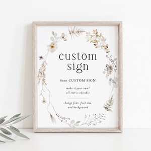 Wildflower Wreath Wedding Table Sign Template, 8x10 Elegant Custom Wedding Sign, Printable Wedding Sign, Instant Download, Templett, #008