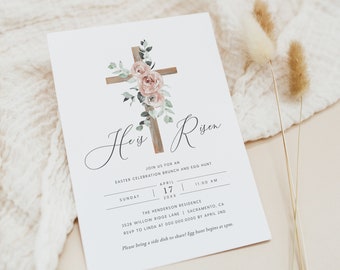 He is Risen Easter Invitation, Religious Easter Celebration Invitation Template, Printable Easter Egg Hunt Invitation, Templett, #EAS