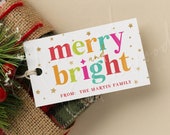 Merry and Bright Christmas Tag, Colorful Merry & Bright Holiday Treat Tag Template, Printable Christmas Gift Tag, Editable Gift Tag Templett