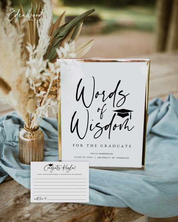 Words of Wisdom Graduation Sign & Card Template, Printable Graduation Party Activity, Editable Graduation Party Advice Card, Templett, #GRD