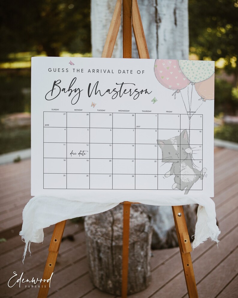 Kitten Baby Shower Due Date Calendar Guess the Due Date Baby Etsy