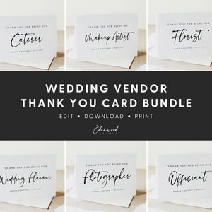 Tarjetas de agradecimiento para proveedores de bodas, tarjetas de agradecimiento para fotógrafos de bodas, tarjetas para organizadores de bodas, floristas, oficiantes, bandas de bodas, Templett