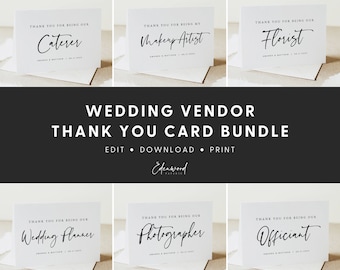 Wedding Vendor Thank You Cards, Wedding Photographer Thank You Card, Card for Wedding Planner, Florist, Officiant, Wedding Band, Templett