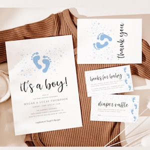 Boy Baby Shower Invitation Set, It&#39;s a Boy Baby Shower Invitation Bundle, Printable Baby Shower Invitation, Instant Download, Templett, #FP