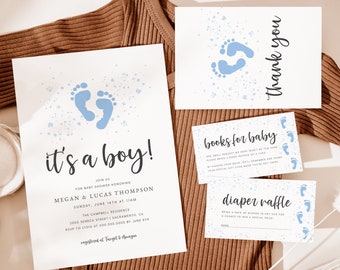 Jongen baby shower uitnodiging set, het is een jongen baby shower uitnodiging bundel, afdrukbare baby shower uitnodiging, Instant Download, Templett, #FP