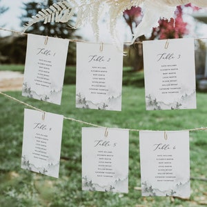 Berghochzeit Sitzplatz Chart Karten, Waldhochzeit Sitzplatz Vorlage, Colorado Hochzeit Sitzplatz Tischkarten, Instant Download, Templett #022