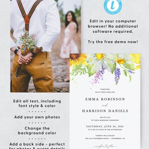 Wildflower Wedding Invitation Template Set, Greenery Wedding Invitation Suite, Printable Wedding Invitation Download, Templett, 014 image 3