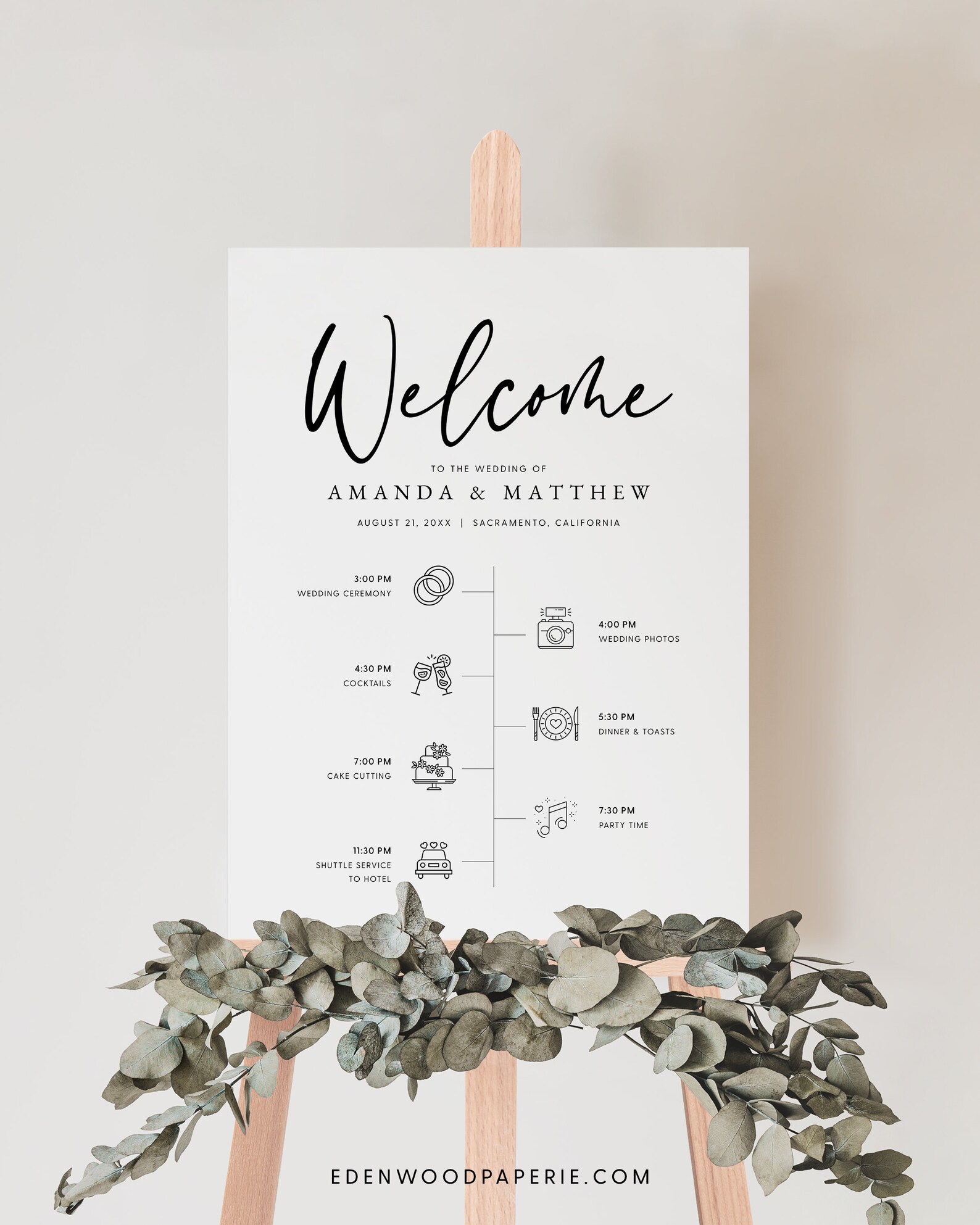 Minimalist Wedding Timeline Sign (18x24