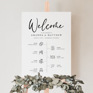 Minimalist Wedding Timeline Sign (18x24" & 24x36"), Wedding Program Sign Template, Printable Order of Events Sign, Editable, Templett, #016