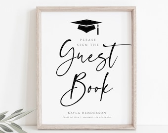 Graduation Guestbook Sign, Printable Graduation Guestbook Sign, Sign the Guestbook Table Sign, Editable Graduation Sign, Templett, #GRD