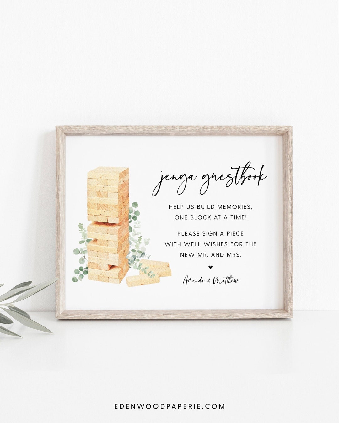 Wedding Jenga Guestbook Sign, Printable Jenga Guestbook Sign Template