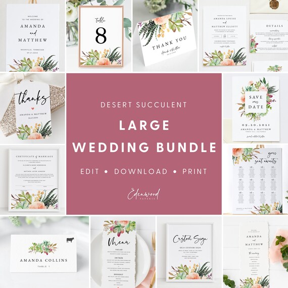 Succulent Wedding Invitation Template Bundle Desert Succulent - Etsy