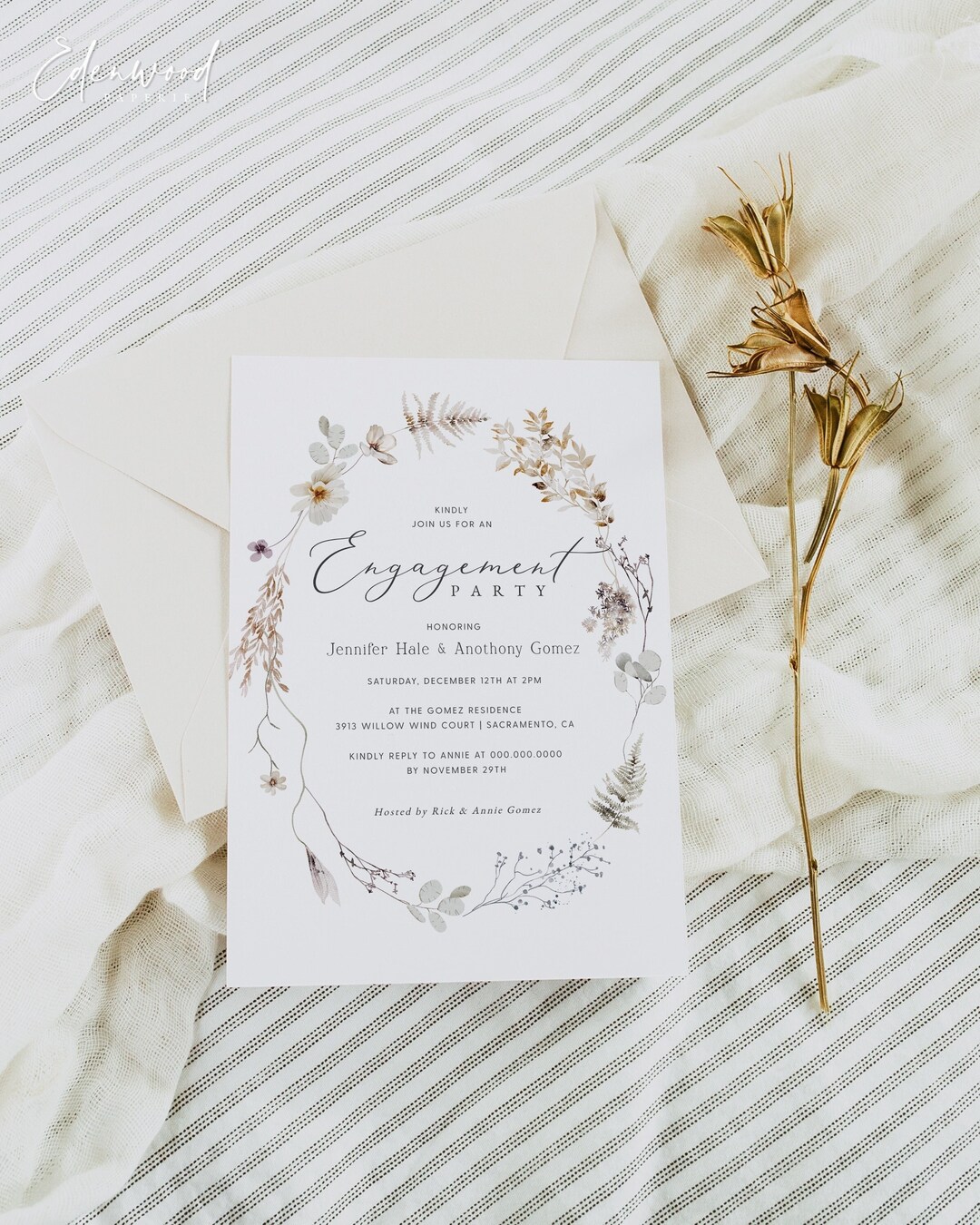 Boho Engagement Party Invitation Template, Elegant Engagement Party