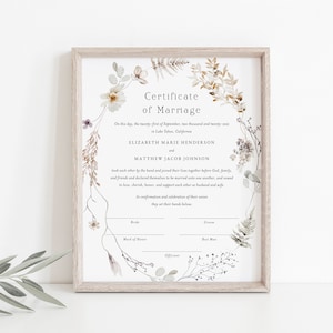 Printable Marriage Certificate, INSTANT DOWNLOAD, 8.5x11 Wedding