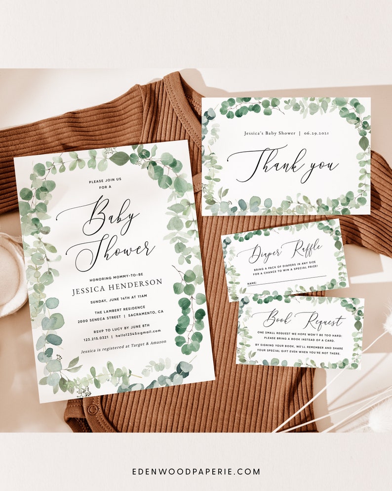 Eucalyptus Baby Shower Invitation Template Printable Baby Etsy