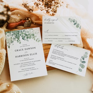 Eucalyptus Wedding Invitation Template, Greenery Wedding Printable Invitation Set, Bohemian Wedding Invitation Suite Instant Download, 002 image 8
