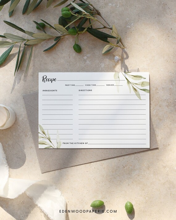 Greenery Recipe Card, Friendsgiving Recipe Card Template, 4x6 Recipe Cards Printable, 2-Sided Recipe Card Download, Templett, #TG3