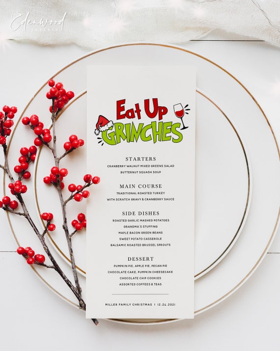 Grinch Christmas Menu Card Template Editable Holiday Menu Etsy