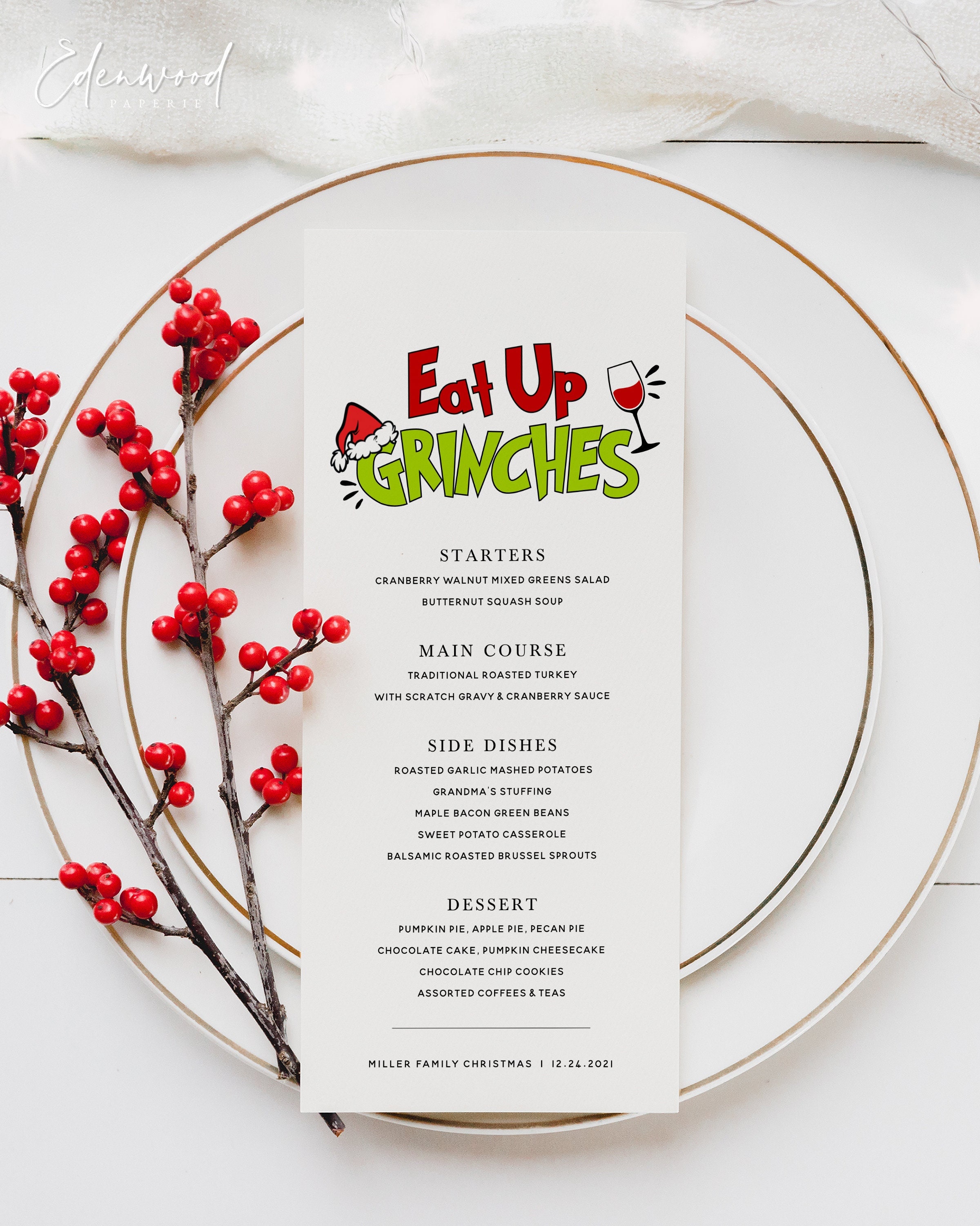 Grinch Christmas Menu Card Template Editable Holiday Menu Etsy UK
