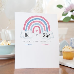 Gender Reveal Prediction Game, Rainbow Gender Reveal Voting Game, Baby Gender Guessing Game, Baby Shower Sign Download, Templett, #GR2