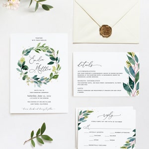 Verdure mariage Invitation modèle Suite, ensemble de faire-part de mariage imprimable, Boho mariage Invitation Suite Télécharger, Templett, 011 image 8