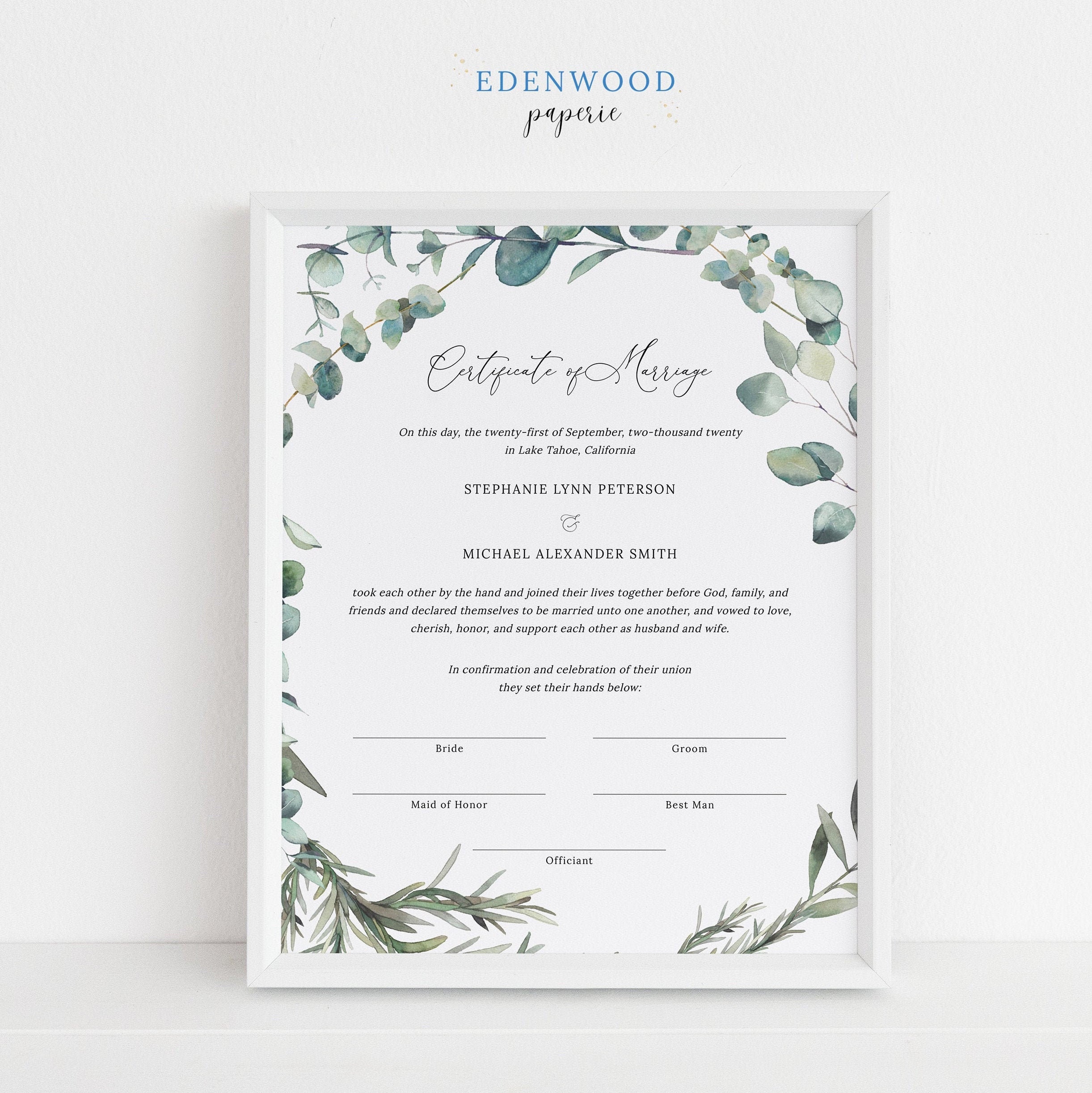 Boho Wedding Marriage Certificate Keepsake Template - Etsy