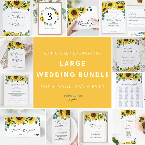 Printable Sunflowers Wedding Invitation Set Template DIY - Etsy