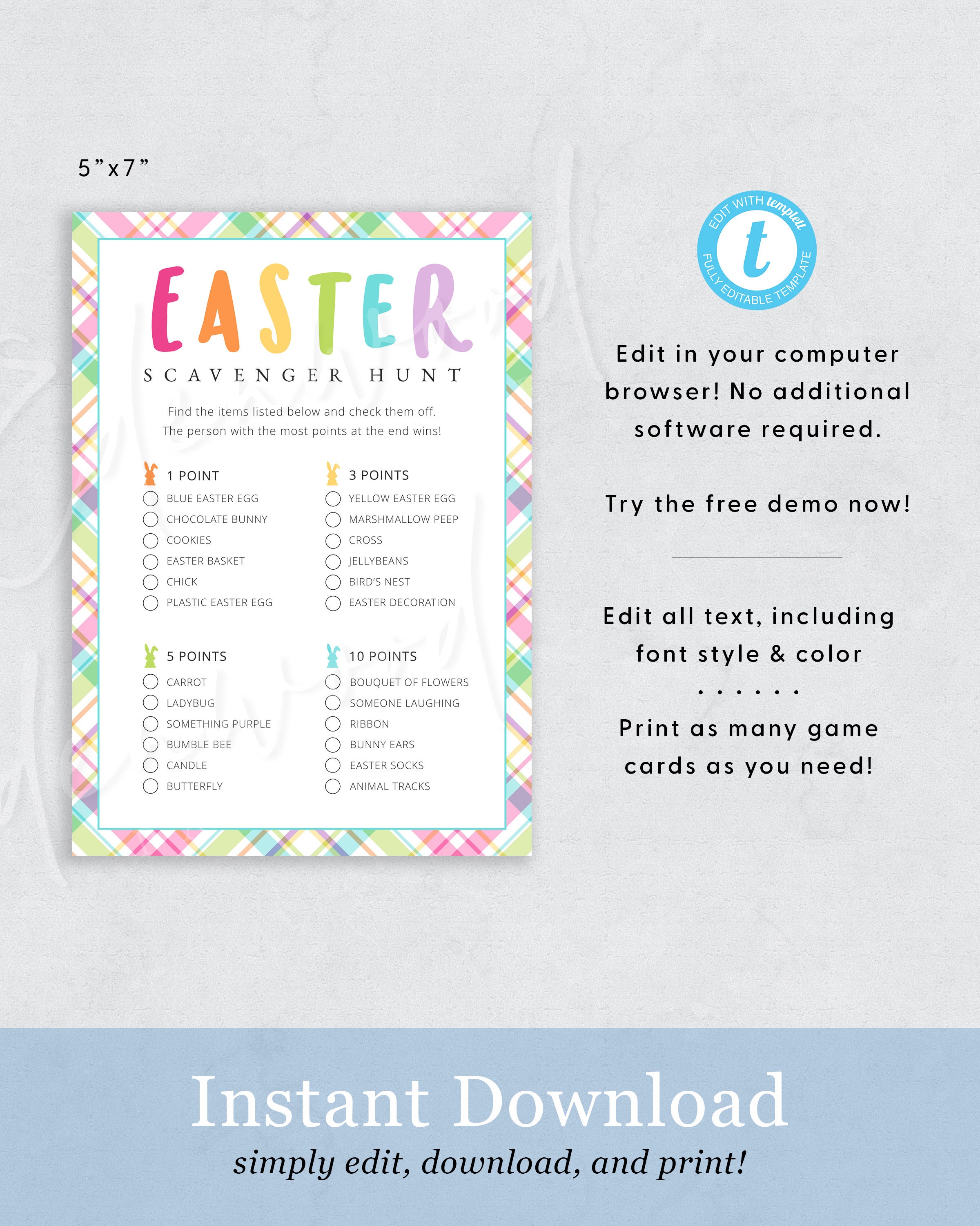 Easter Scavenger Hunt, Printable Easter Game for Kids, Editable Easter ...