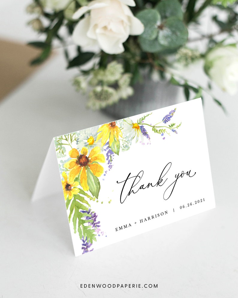 Wildflower Thank You Cards, Wedding Thank You Cards Template, Folded Wedding Thank You Cards, Printable Wedding Thank You Cards, 014 image 1