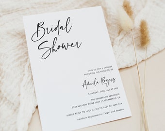 Minimalist Bridal Shower Invitation Template, Bridal Shower Invitation, Printable Bridal Shower Invitation, Instant Download, Templett, #016